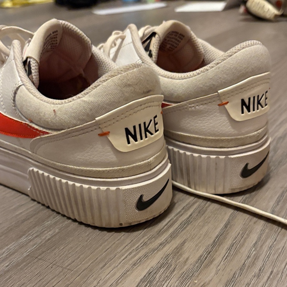Nike White Platform Sneakers with Orange Swoosh leopard print tongue - Picture 3 of 5